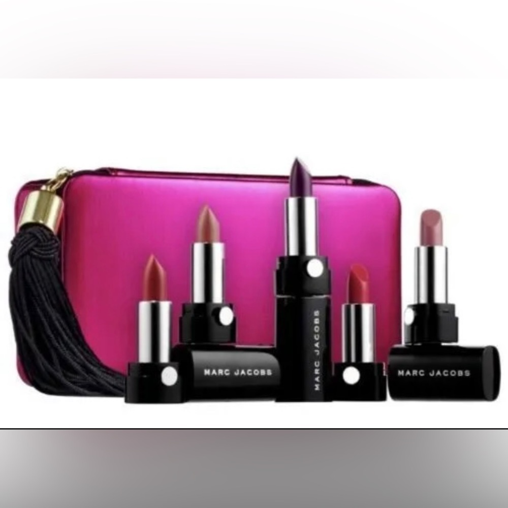 Marc Jacobs Up All Night 5 Pieces Petites Lip Creme Lipstick Set + Clutch Purse